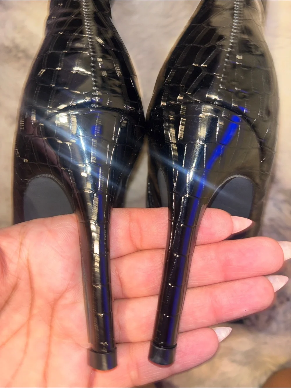 CUCCOO crocodile over the knee pointed toe stiletto heel.
